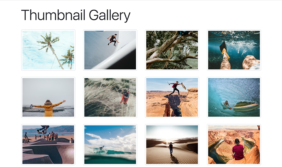 A basic gallery layout with image thumbnails built with Bootstrap 4