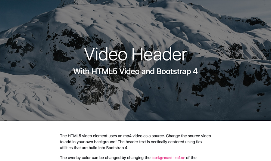 CSS Only HTML5 Video Background Snippet for Bootstrap 4